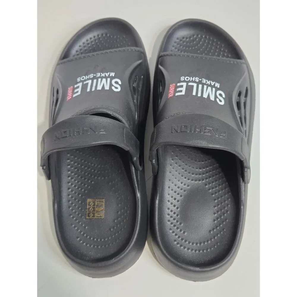 Smile Surper Graphic Foam Clog Sandals Slides | Men's Size 9-10 | Matte Black